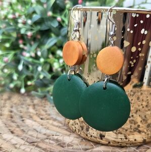 Green and Orange Circular Earrings